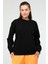 Siyah Oversize Basic Pamuklu Bisiklet Yaka Uzun Kol Kadın Sweatshirt SC1241 1