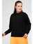 Siyah Oversize Basic Pamuklu Bisiklet Yaka Uzun Kol Kadın Sweatshirt SC1241 2