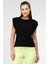 Siyah Oversize Basic 100% Pamuk Bisiklet Yaka Kolsuz Vatkalı Kadın Tişört SF0758 1