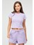 Lila Slim Fit Basic Kaşkorse Bisiklet Yaka Kısa Kol Crop Kadın Body SF0757 1