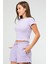 Lila Slim Fit Basic Kaşkorse Bisiklet Yaka Kısa Kol Crop Kadın Body SF0757 2