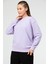 Lila Oversize Basic Pamuklu Bisiklet Yaka Uzun Kol Kadın Sweatshirt SC1241 2