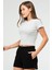 Gri Melanj Slim Fit Basic Kaşkorse Bisiklet Yaka Kısa Kol Crop Kadın Body SF0757 2