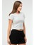 Gri Melanj Slim Fit Basic Kaşkorse Bisiklet Yaka Kısa Kol Crop Kadın Body SF0757 3
