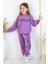 Kız Çocuk Love And Hope Basklı Penye Sweatshirt Mor Eşofman Takım 2