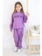 Kız Çocuk Love And Hope Basklı Penye Sweatshirt Mor Eşofman Takım 3