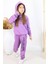 Kız Çocuk Love And Hope Basklı Penye Sweatshirt Mor Eşofman Takım 4