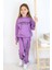 Kız Çocuk Love And Hope Basklı Penye Sweatshirt Mor Eşofman Takım 5