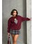 Kadın Bordo Nakışlı Sweatshirt NBG059 2