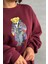 Kadın Bordo Nakışlı Sweatshirt NBG059 4