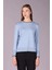 Kadın Bisiklet Yaka Düğme Detaylı Uzun Kollu Triko Kazak 2577 Mavi Siyah 1