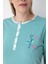 Büyük Beden Su Yeşili Çiçek Desenli Pijama Takımı 4