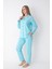 Turkuaz Papatya Desenli Gömlek Pantolon Pijama Takımı 2