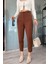 Kadın Yüksek Bel Pensli Havuç Kumaş Pantolon - Kahverengi 3