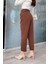Kadın Yüksek Bel Pensli Havuç Kumaş Pantolon - Kahverengi 4