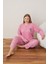 kadın Büyük Beden Desenli Yakası Düğmeli Uzun Kollu Kışlık Pijama Takımı 3