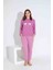 Tarp 3 Düğmeli Pembe Kelebek Nakışlı Termal Anne Pijama Takımı 6433-P 1