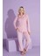 Tarp Pembe Kadife Önden Düğmeli Anne Pijama Takımı 6425-P 1