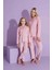 Tarp Pembe Kadife Önden Düğmeli Anne Pijama Takımı 6425-P 2