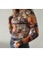 Fav Style Kadın Dik Yaka Uzun Kollu Dijital Baskılı Desenli Crop Bluz Turuncu 1