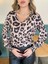 Kadın Uzun Kollu V Yakalı Leopar Desenli Dalgıç Bluz 5