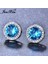 Akuamarin Tarzı Junxin Zarif 10KT Beyaz Altın Kaplama 8mm Yuvarlak Kesim Doğal Safir Taşlı Akik Prenses Küpe Küpe Kadınlar Küpe Düğün Takı Moda Takı (Yurt Dışından) 3