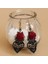 Bir 1 Çift Vintage Gotik Vampir Cadılar Bayramı Siyah Dantel Kırmızı Çiçekli Dangle Küpe (Yurt Dışından) 1