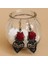 Bir 1 Çift Vintage Gotik Vampir Cadılar Bayramı Siyah Dantel Kırmızı Çiçekli Dangle Küpe (Yurt Dışından) 2