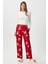 Kadın Teddi Ultra Yumuşak Cepli Kırmızı Ayıcık Desen Yılbaşı Pijama Altı 1