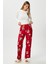 Kadın Teddi Ultra Yumuşak Cepli Kırmızı Ayıcık Desen Yılbaşı Pijama Altı 3
