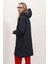 Kadın Lacivert Kapitone Uzun Şişme Mont HZL22W-BD151381 5