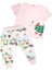Organik Dino Baskılı Patiksiz Pembe Yazlık Unisex Bebek Takım 1
