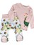 Organik Dino Baskılı Patikli Pembe Baharlık Unisex Bebek Takım 1