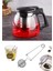 Süzgeçli Cam Demlik 900ML ve Bitki Çayı Yeşil Çay Demleme Süzgeci Makaslı 1