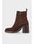 Kahve Deri Kadın Orta Topuk Bot 3