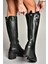 R654034003 Siyah Gerçek Deri Kalın Topuklu Kadın Çizme 3