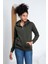 Kadın Şardonlu Fermuarlı Üç Iplik Sweatshirt - Haki 3