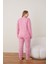 Kadın Kışlık Büyük Beden Curve Nakışlı Desenli Yakası Düğmeli Uzun Kollu Pijama Takımı 3