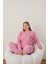 Kadın Kışlık Büyük Beden Curve Nakışlı Desenli Yakası Düğmeli Uzun Kollu Pijama Takımı 5