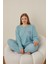 Kadın Kışlık Büyük Beden Curve Nakışlı Desenli Yakası Düğmeli Uzun Kollu Pijama Takımı 2