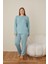 Kadın Kışlık Büyük Beden Curve Nakışlı Desenli Yakası Düğmeli Uzun Kollu Pijama Takımı 3