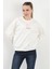 Kadın Bisiklet Yaka Tavşan Baskılı Oversize Sweatshirt Beyaz - 2586 2