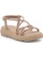 Çapraz Taşlı Kadın Sandalet - Bronz - 38 3