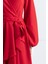 Paris | Kuşaklı Mini Kloş Elbise Kruvaze Yaka Uzun Balon Kol Katlı Kloş Etek - Kırmızı 2