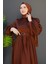 Saten Kemerli Elbise Kahve 5