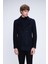 Lacivert Slim Fit Düz Kruvaze Yünlü Kaşe Kaban 1