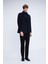 Lacivert Slim Fit Düz Kruvaze Yünlü Kaşe Kaban 2