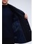 Lacivert Slim Fit Düz Kruvaze Yünlü Kaşe Kaban 4