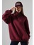 Şardonlu Yarım Fermuarlı Oversize Sweatshirt 21622 Bordo 1