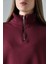 Şardonlu Yarım Fermuarlı Oversize Sweatshirt 21622 Bordo 2